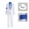 Moda Fantasia Cosplay Michael Jackson MJ BAD Smooth Criminal Terno com Listras Brancas Conjunto de Calça e Chapéu Unissex Roupa de Halloween Carnaval
