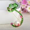 Lotus Flower Green Leaves Frog Shape Brooches Simulated Pearl Enamel Brooch
