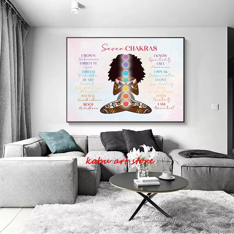 Seven Chakras Yoga Meditation Reiki Poster Positive Inspirational Quotes Canvas Printing Wall Art Picture Yoga Studio Home Decor