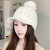 Autumn and Winter New Knitted Hat Women's Fashion Pearl Wool Hat Face Small Versatile Ear Hat Cap Hairball Hat