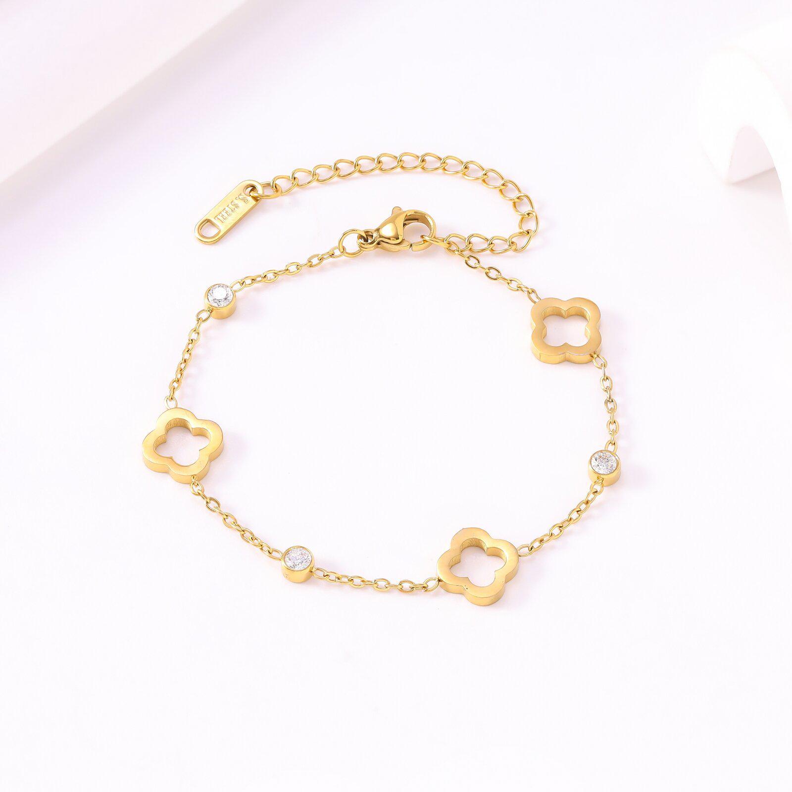 Elegant Four-Leaf Clover Bracelet - Fashionable Hollow Flower Jewelry for Women