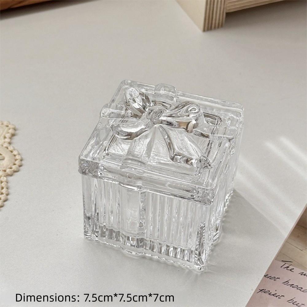 Decor Bowknot Jewelry Storage Box Crystal Glass Heart-Shaped Glass Jewelry Holder with Lid Transparent Earrings Gift Boxes