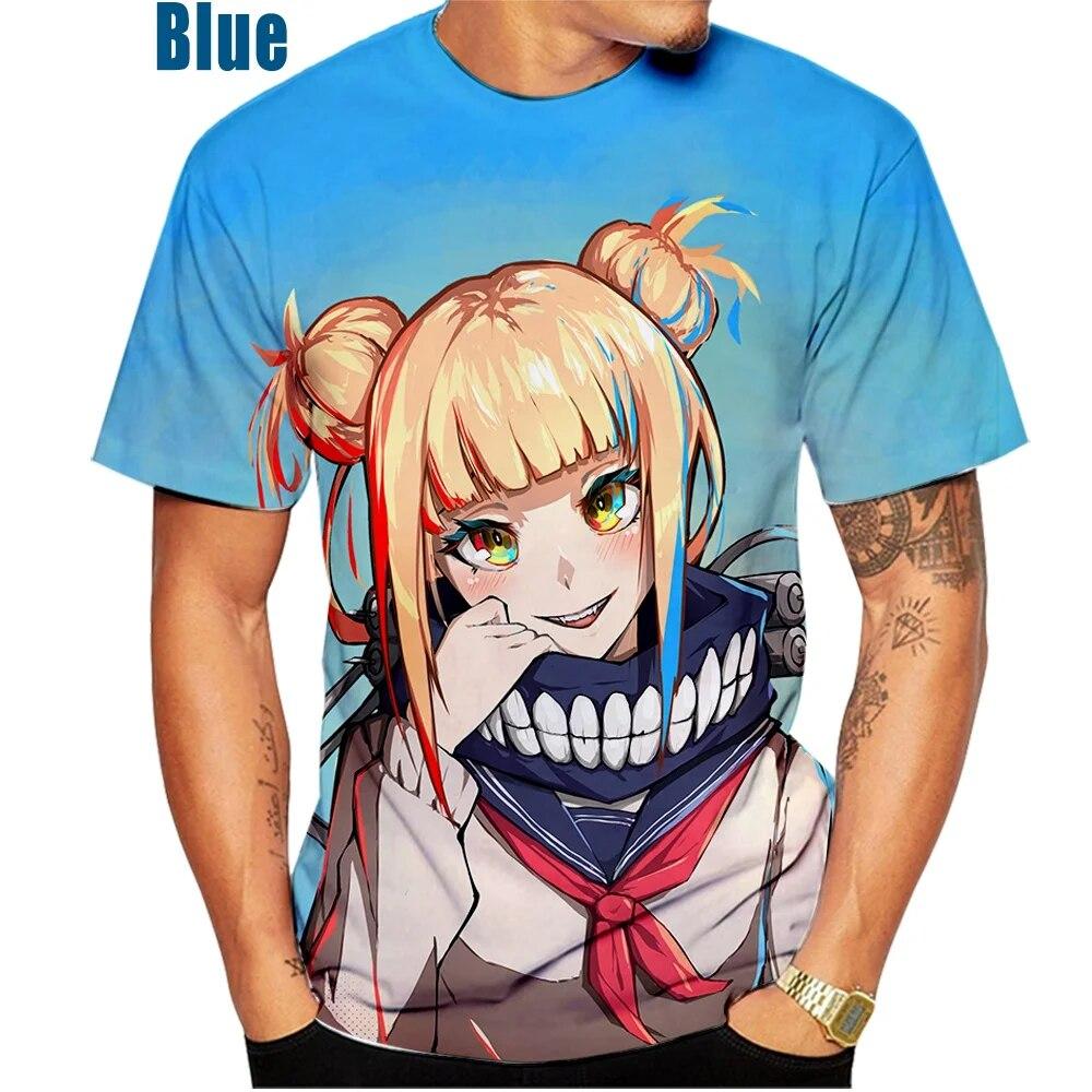 Japanisches Anime-Mädchen Himiko Toga Herren- und Damenmode, schlankes 3D-Druck-T-Shirt, lässiges Rundhalsoberteil, Übergröße für Herren