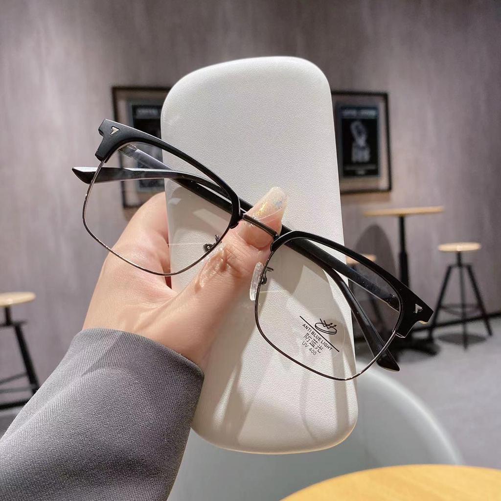 Men's TR90 Ultralight Browline Semi-Rimless Eyeglasses Frame with Anti-Blue Light, Suitable for Prescription Lenses