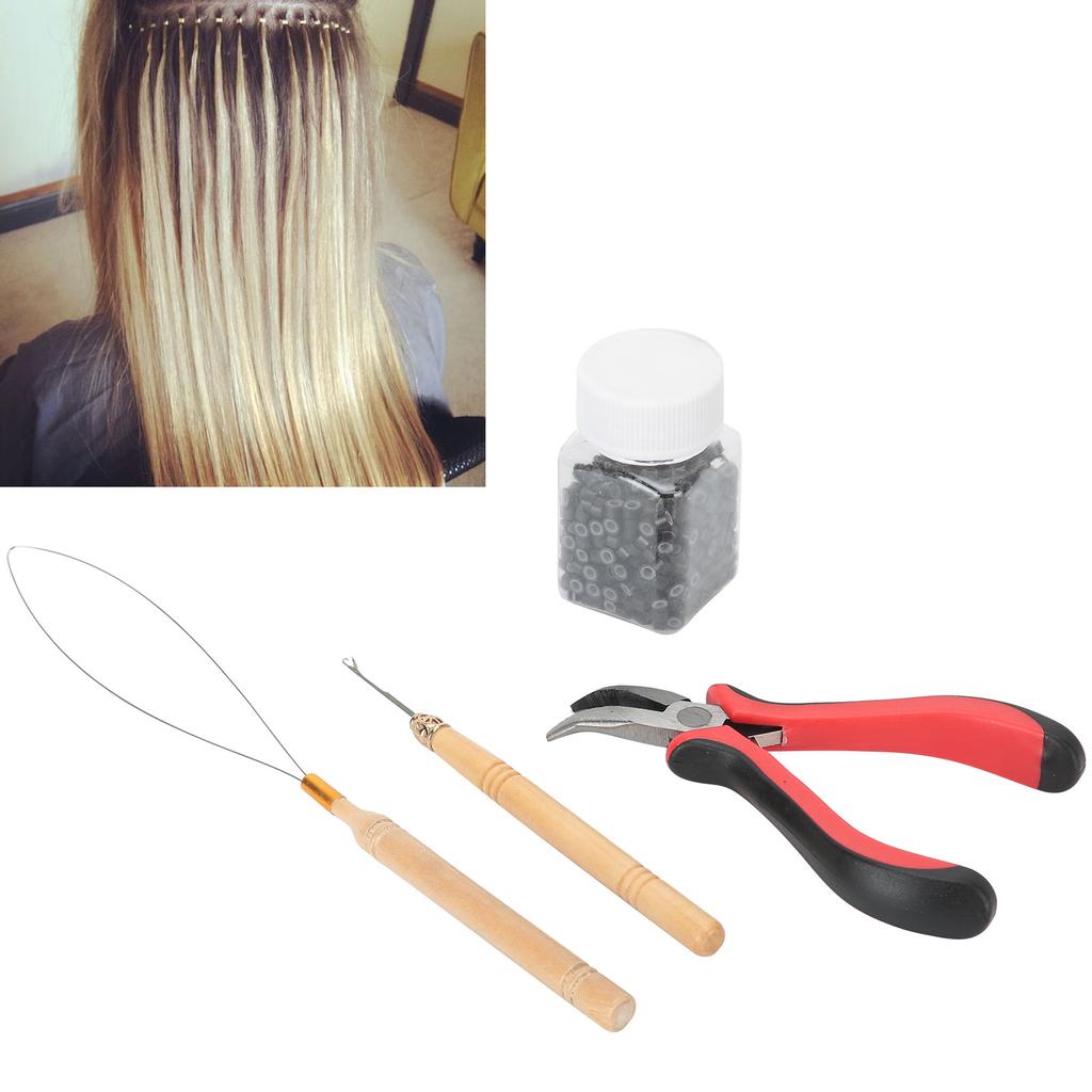 500pcs Silicone Hair Extension Ring Curved Plier Hook Needle Pulling Needle   Hair Extension Tool