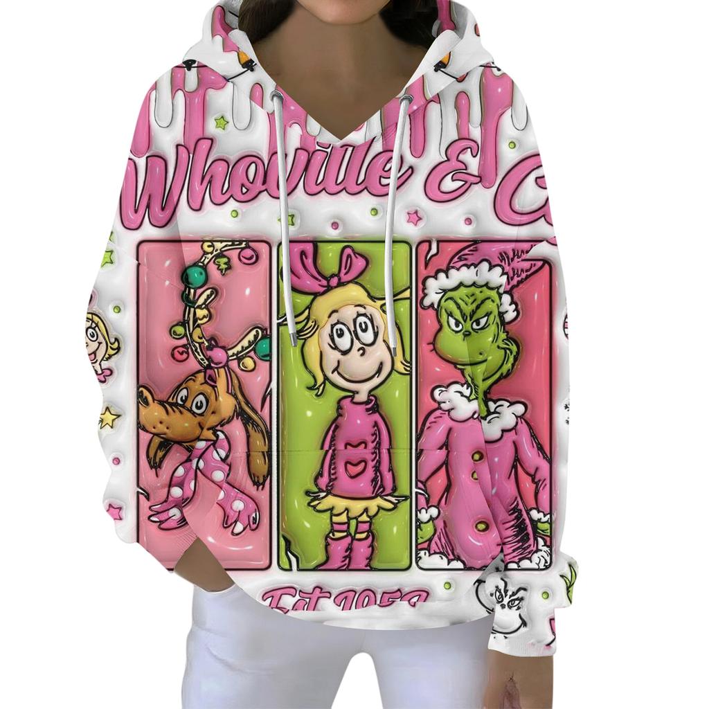 Christmas Hoodies For Women Funny Cute Printed Holiday Sweatshirt Winter Oversized Pullover Tops