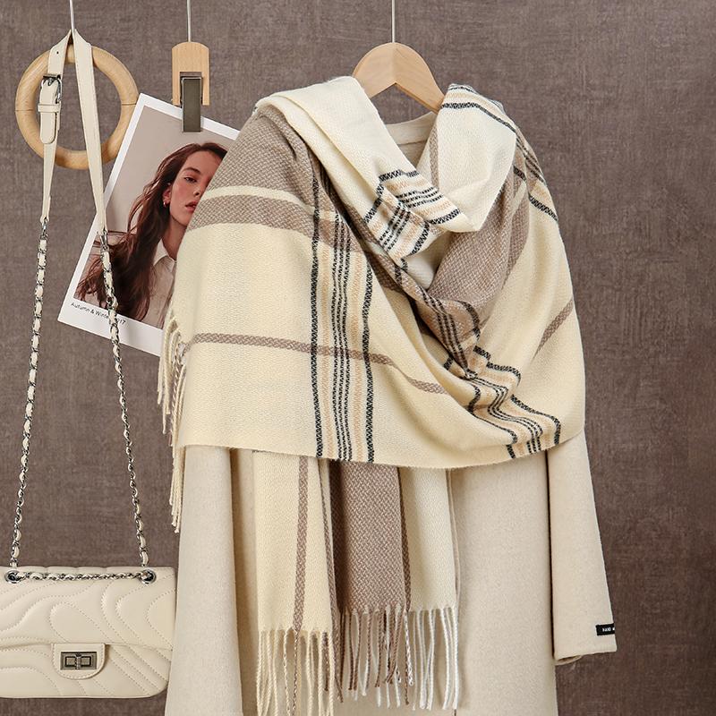 Marke Warmer Karomuster Kaschmir Poncho Schal Schal Luxuriöser Druck Dicke Pashmina Winterdecke Wickel Bufanda Lässiger Hijab Stolen Echarpe