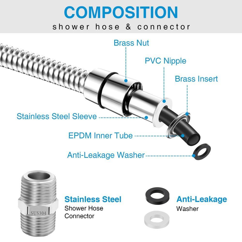 Large Bore Shower Head Hose Stainless Steel Shower Extension Tube High Pressure Shower Hose  Home
