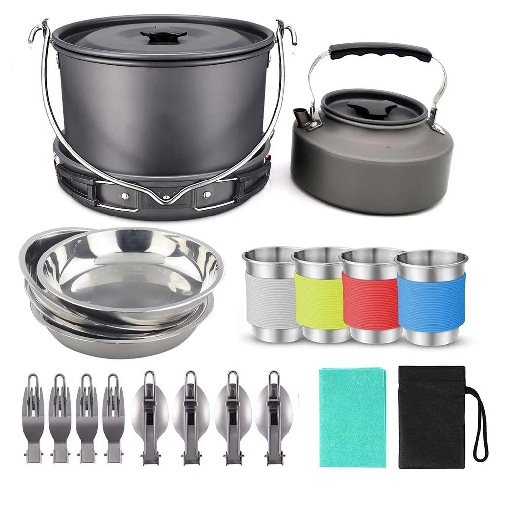 Mingchan Camping Cookware Mess Kit Portable Folding Camping Cooking Pan Pot Set for Backpacking Outdoor Hiking