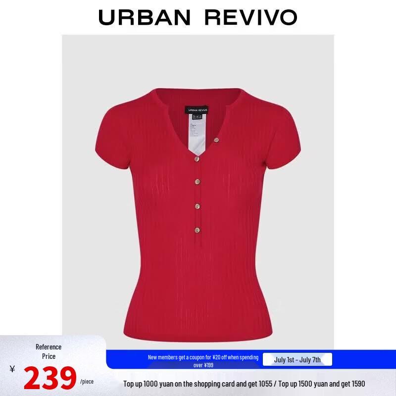 UR Ribbed V-Neck Button Knit Top XS