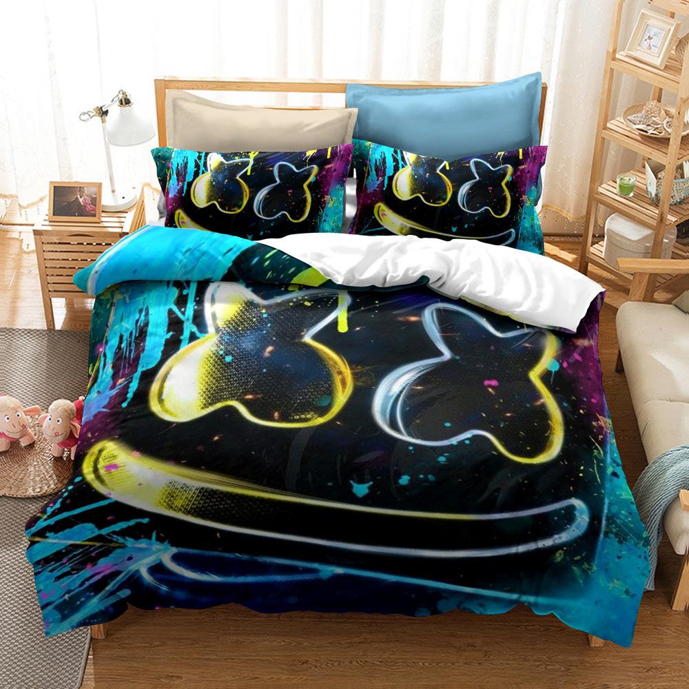 Home Textile Bedding Three-Piece Set 3D Digital Printing Cartoon Marshmallow Quilt Cover Pillowcase