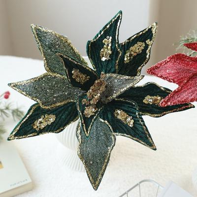 32CM Künstliche Weihnachtssternblume Pailletten Glitzer Simulationsblumen Funkelnde Weihnachtsglitzerblume Weihnachtsbaumzubehör