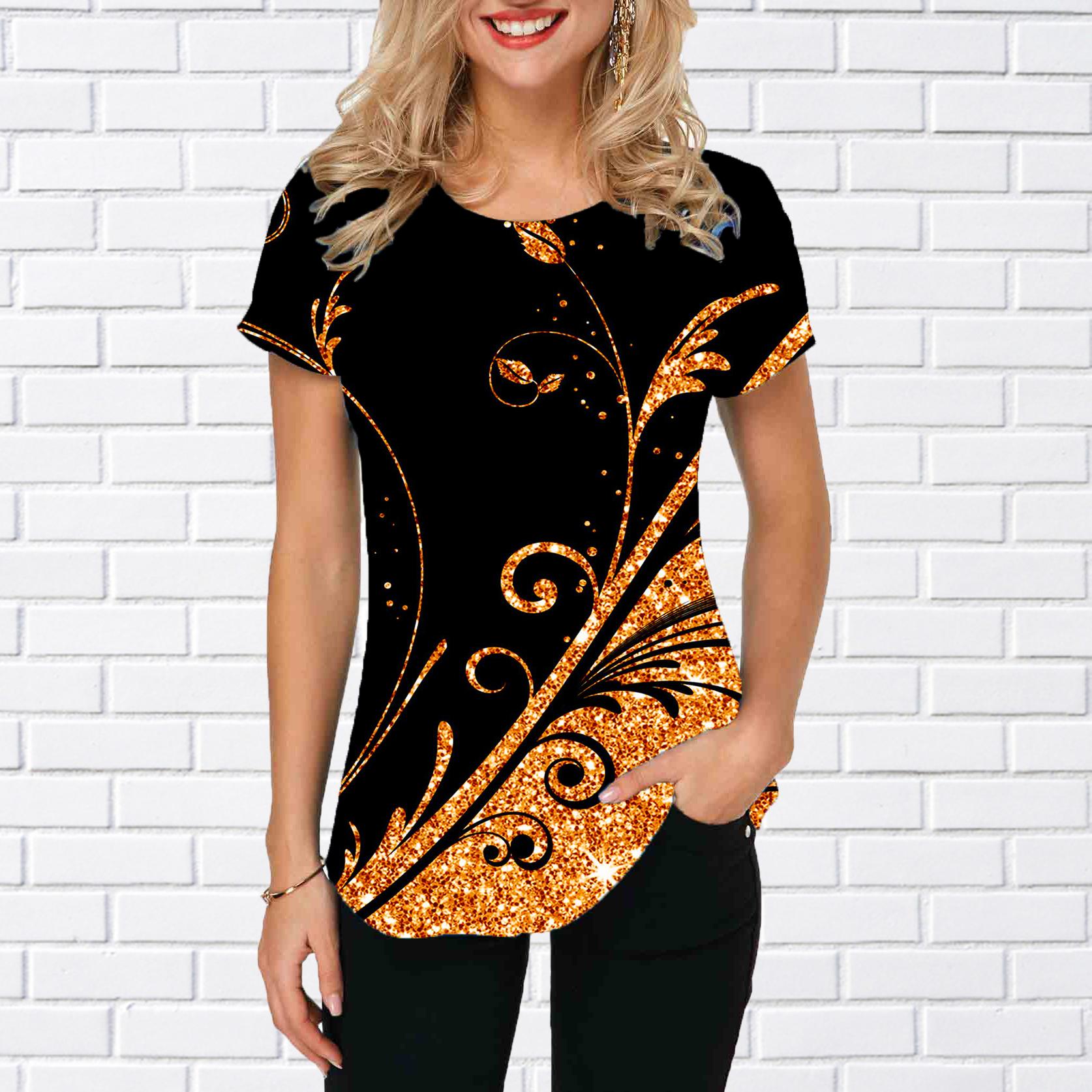 

Женская летняя футболка трендовый принт ретро мода футболки с коротким рукавом повседневные с принтом топы 6XL оранжевый