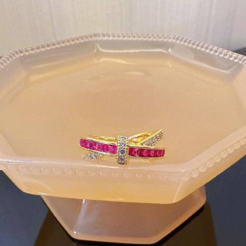 Geometric Pink Eyecatching Diamond Ring For Women Adjustable Trendy And Accessory Stylish