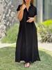 Button Down Short Sleeve Split Hem Maxi Dress Cotton Linen Solid Color Casual Loose Pocket Collared Oversized Summer Dress For Women