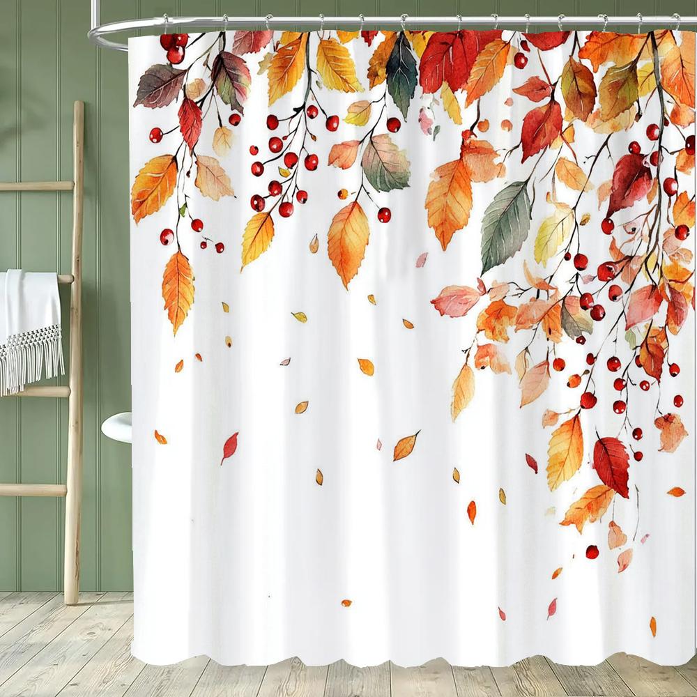 Modern Plants and Leaves Shower Curtain, Botanical Leaf Bathroom Decor Shower Curtain, Waterproof Shower Curtain with Hooks
