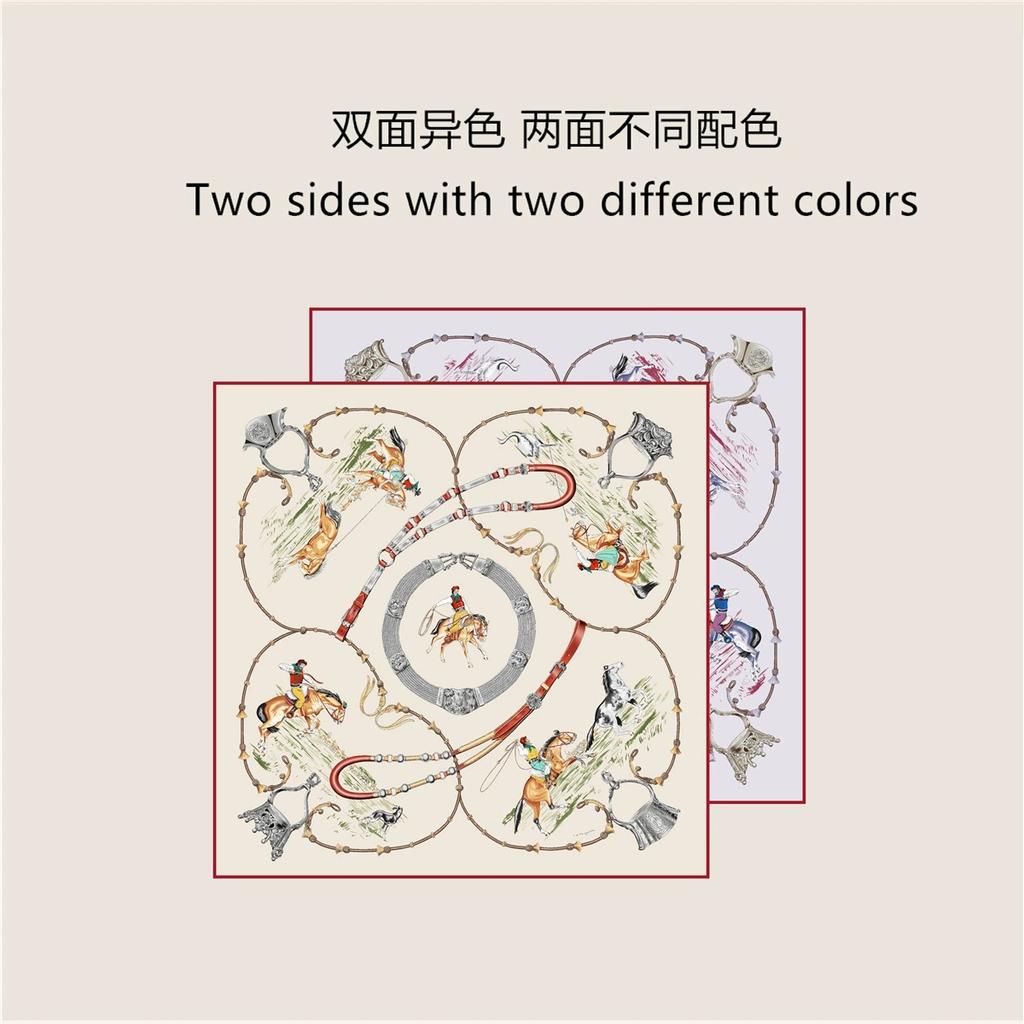 70CM Handmade Double-Side Horse Printed Imitation Silk Scarf Rolled Edge High Quality Women Scarf Wraps Echarpes Foulards
