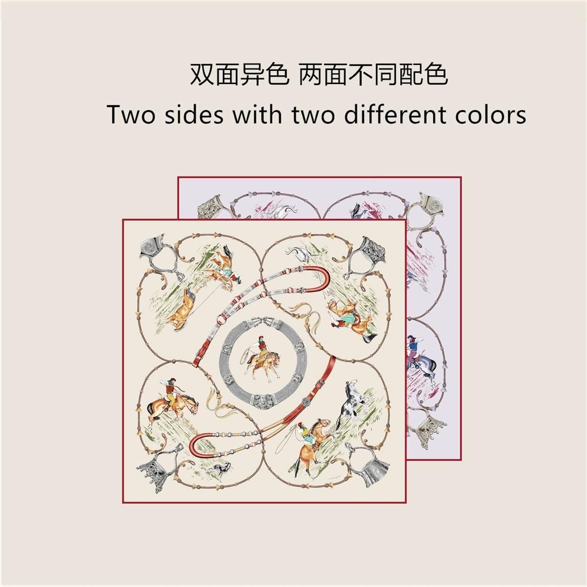 

70СМ Ручной работы Двусторонний Шарф из искусственного шелка с принтом лошади Роликовый край Высокое качество Женский шарф Обертывания Эшарпы Фуляры 70x70cm