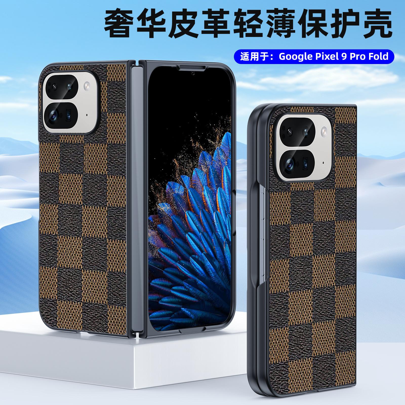 Applicable to Google Google Pixel9ProFold mobile phone case plaid lamb leather color matching folding protection google google pixel 9 pro fold коричневый