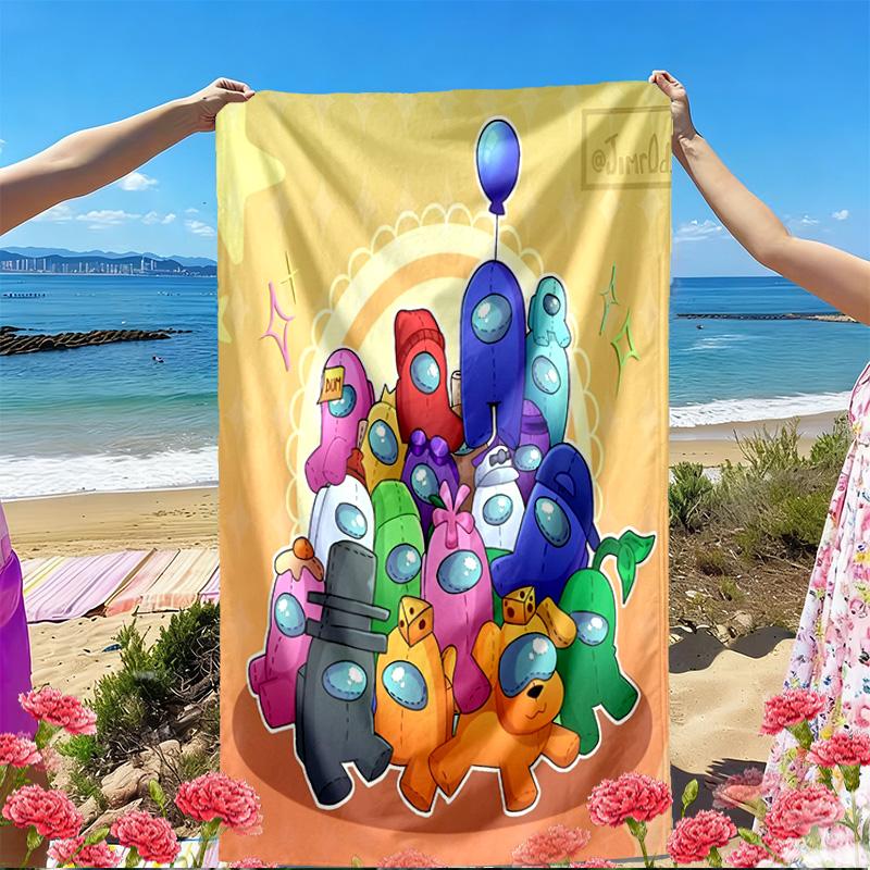 Among Us Print Beach Towel, Versatile Lightweight Absorbent Beach Towel for Pool Surf Yoga Bathroom, Perfect Birthday Holiday Gift