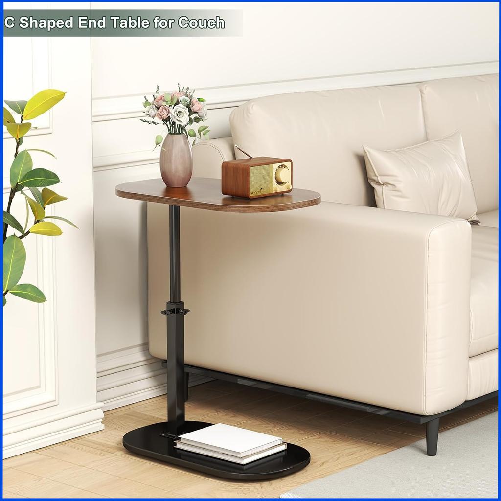 Adjustable C-Shaped Side Table with Swivel Top - Multi-Height End Table for Couch, Bed, Bathtub & Living Room