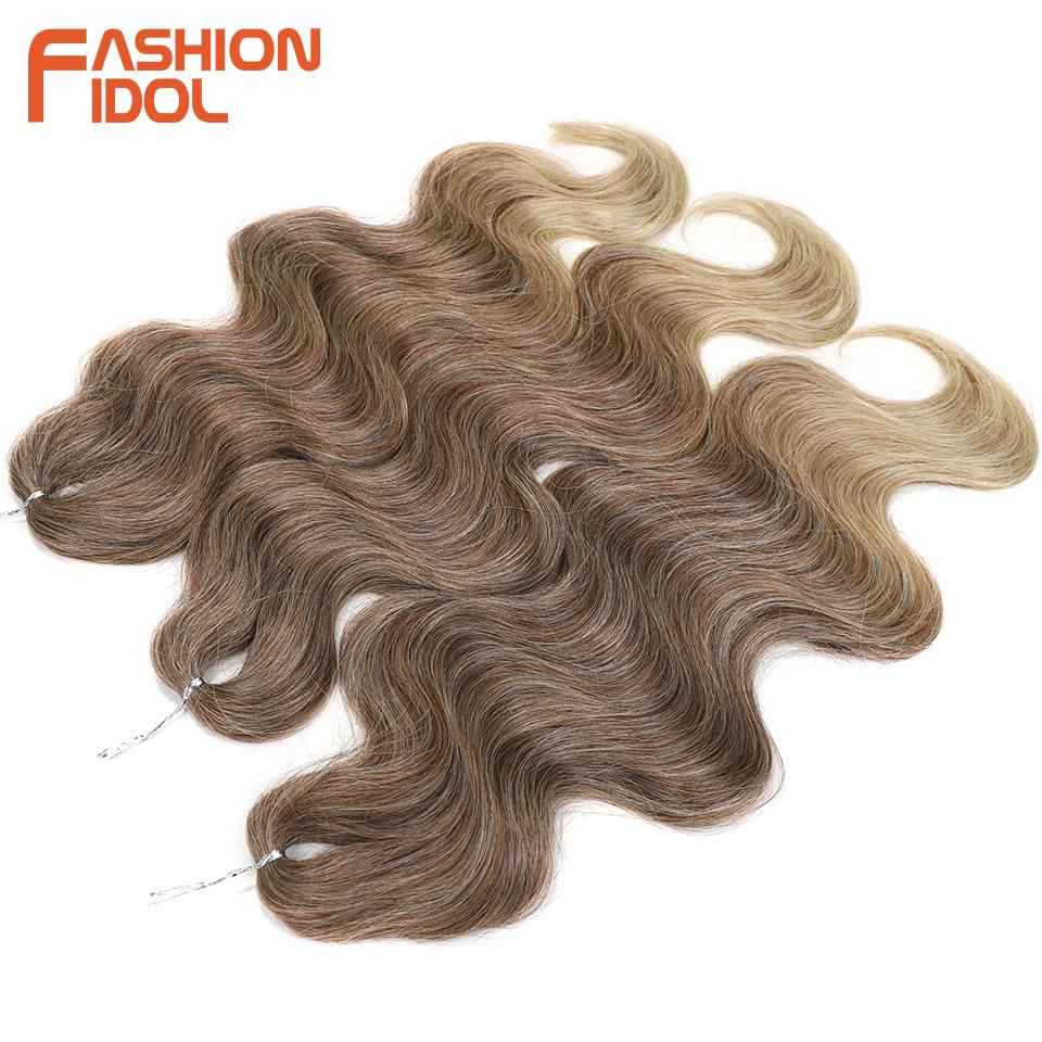 BELLA 24 Zoll Body Wave Häkelhaar 3 Stück Synthetisches Haar Zöpfe Kunsthaar Ombre Blond Braun Natürliche Flecht-Haarverlängerungen