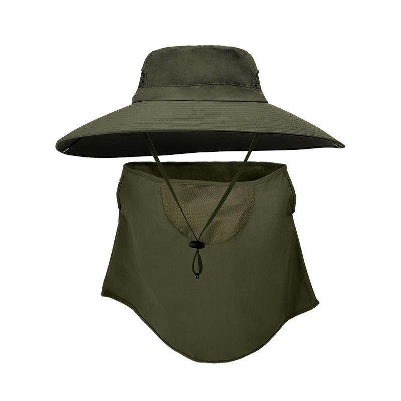 9252 summer big brim bucket hat men's mountaineering fishing breathable sunscreen sunshade mask hat set