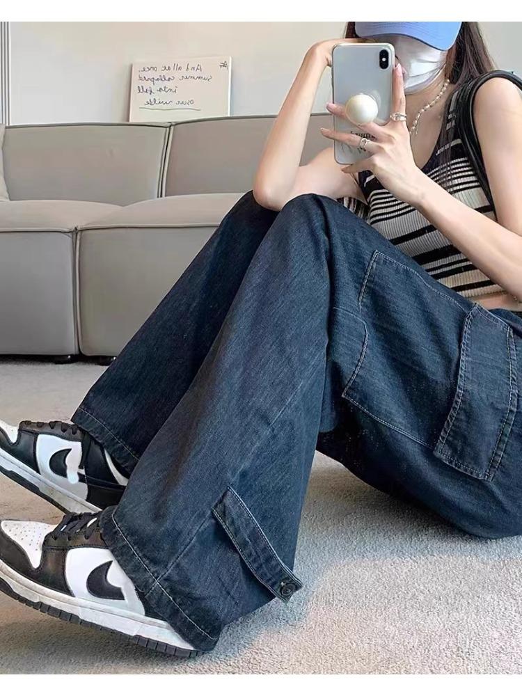 Jeans Blu Larghi Harajuku da Donna per l'Estate Streetwear Hip Hop Oversize Casual Gamba Larga Vintage Pantaloni in Denim Y2k Pantaloni Larghi