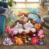 Playful Floral Cat Pattern Rug, Non-Slip Decorative Floor Mat for Bedrooms, Living Rooms, and Children's Play Areas