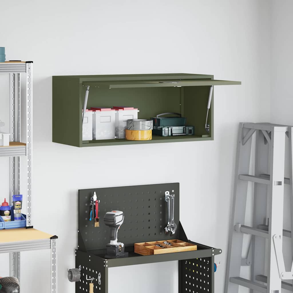 Wall Mounted Garage Cabinet with Gas Spring Door Olive Green