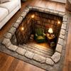 2D Illusion Bookshelf Stairs Area Rug Library Hole Floor Mat for Living Room Bedroom Anti-Slip Carpet for Book Lover Home Decor