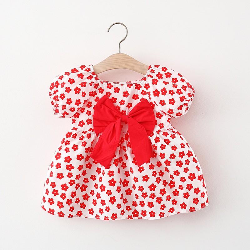 

Детское платье, летняя новинка, маленькое платье с короткими рукавами и цветочным принтом для маленьких девочек, юбка принцессы 100cm красный