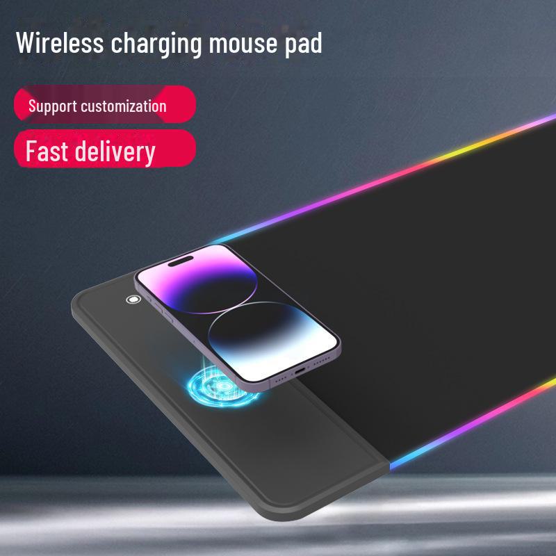 Large Luminous Gaming Mouse Pad with Wireless Charging and Non-Slip Rubber Base