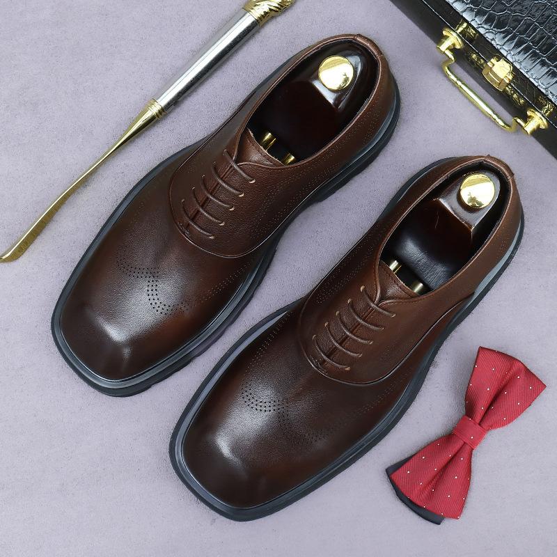 

Мужская кожаная обувь, деловая повседневная обувь, коровья кожа, толстая подошва, увеличивающая рост, модельная обувь, мужская кожаная, универсальная 39 темно-коричневого