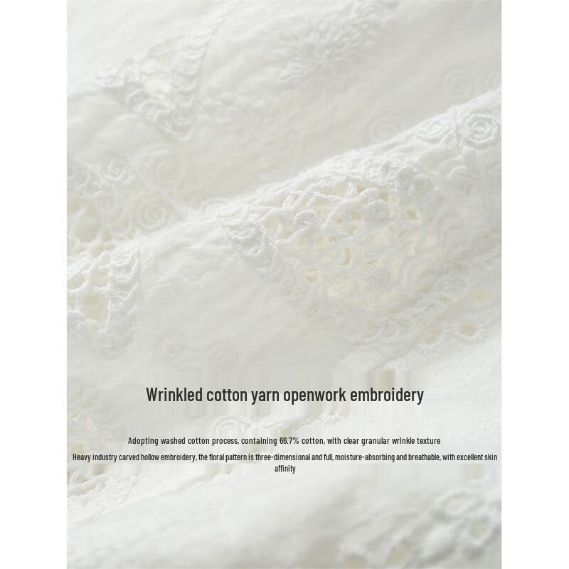 INMAN Resort Style White Embroidered Wide-Leg Pants