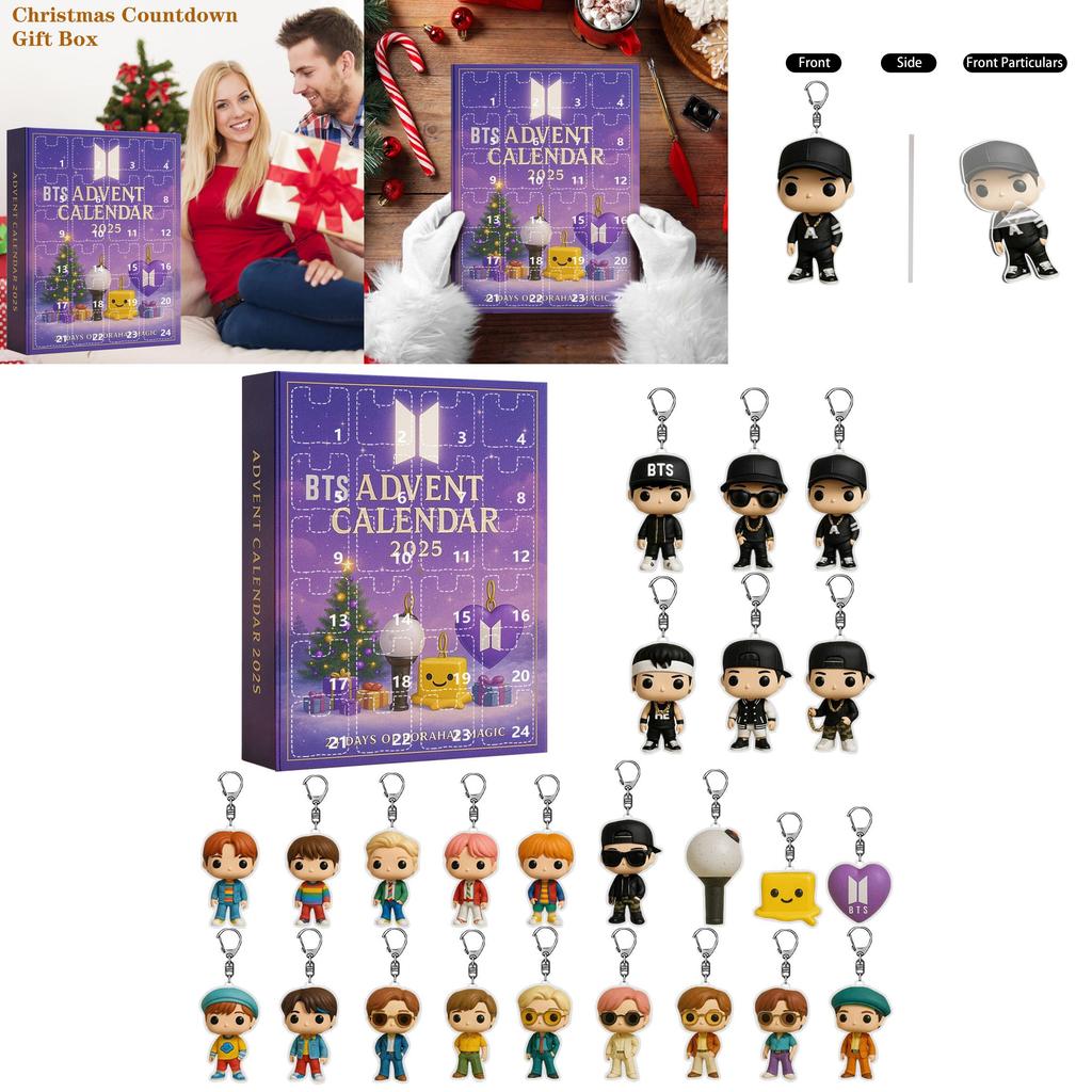 Bts Weihnachts-Adventskalender Mit Acryl-Schlüsselanhänger-Anhängern Für Feiertagsgeschenke