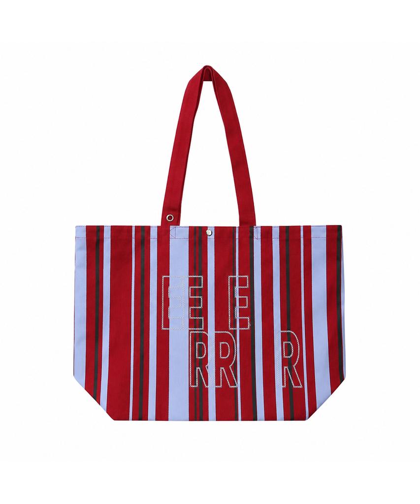 Eeerrr Weekend Warrior Stripe Embroid Canvas Tote-Bag (Red Cyan)