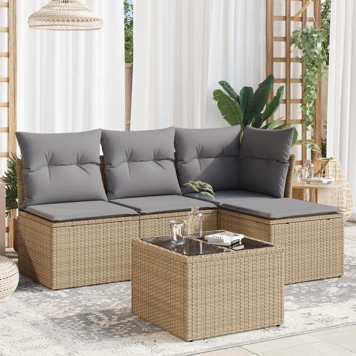 VidaXL Salon de Jardin avec Coussins 5 pcs, Canapés avec Pieds Réglables, Ensemble de Meubles d'Extérieur Patio Terrasse, 3249348