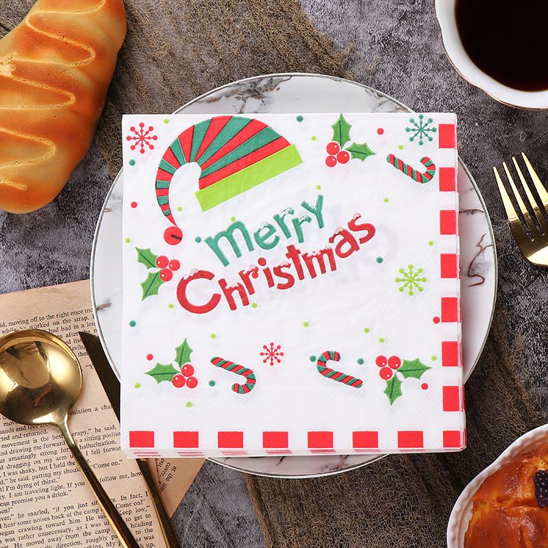 20Pcs/pack Christmas Series Printed Paper Disposable Tableware Sqaure Napkin Tissues Xmas Party Decoration