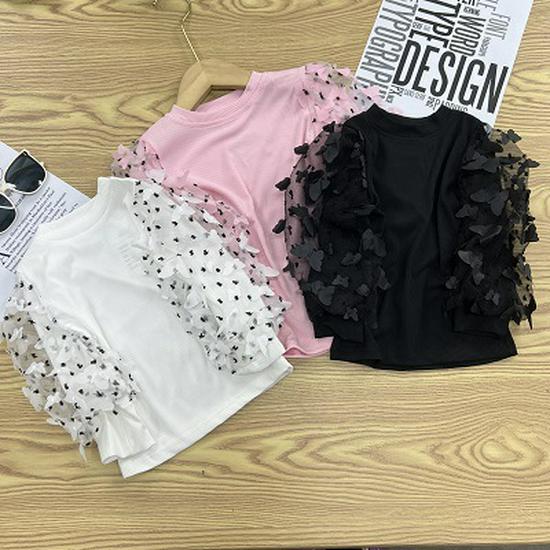 2025 Spring/Autumn Stylish Korean Bubble Sleeve Long-Sleeve T-Shirt for Girls