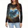 Women's Fashion Casual Slit Hem Round Neck Long Sleeve Loose Printed T,Shirt Ladies Top