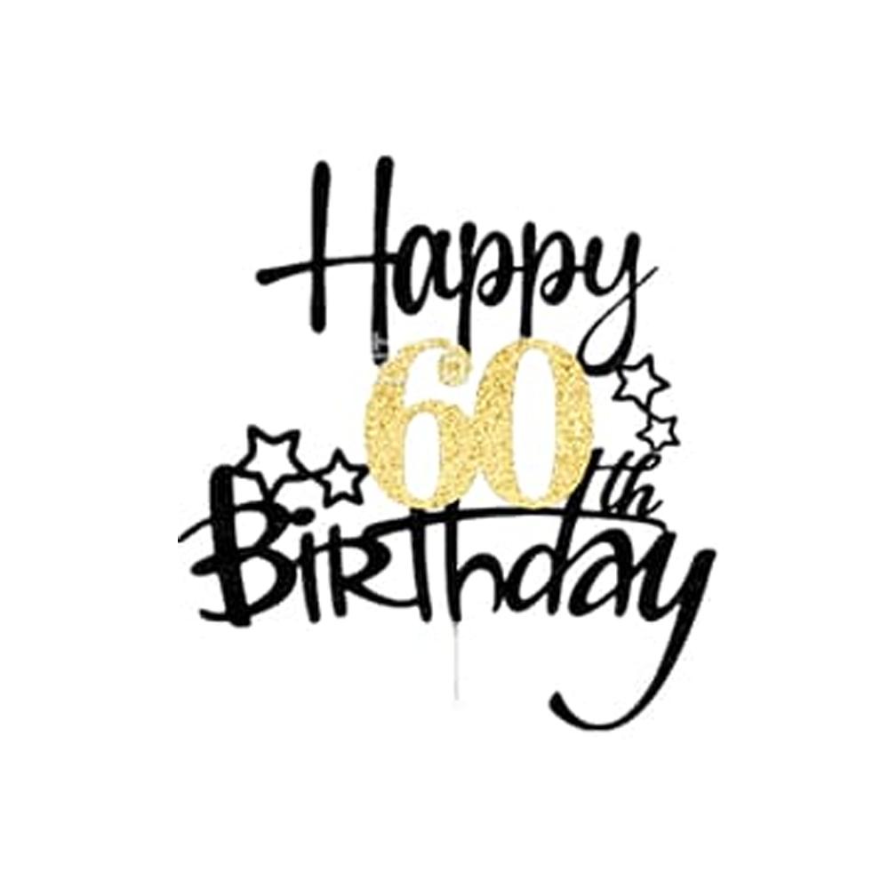 1Pcs Black Gold Happy 10 Birthday Cake Topper 10th 20th 30th 40th 50th 60th Loves & Wishes Party Decorations for Birthday Party