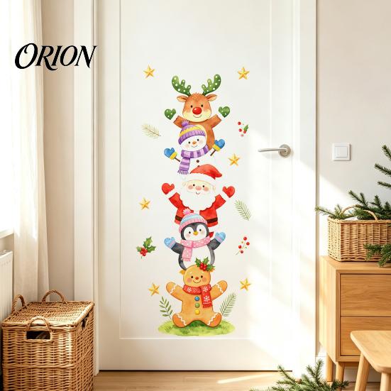 Decorative Holiday Wall Murals Watercolor Christmas Stack?Up Characters Stickers, Removable Self?Adhesive Door Easy Peel Graphics Sticker,
