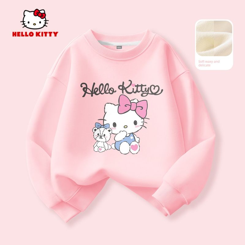 Hello Kitty Girls' Fleece Sweatshirt Red 2025 New Stylish Big Kids Children's Zodiac Year Top Trendy