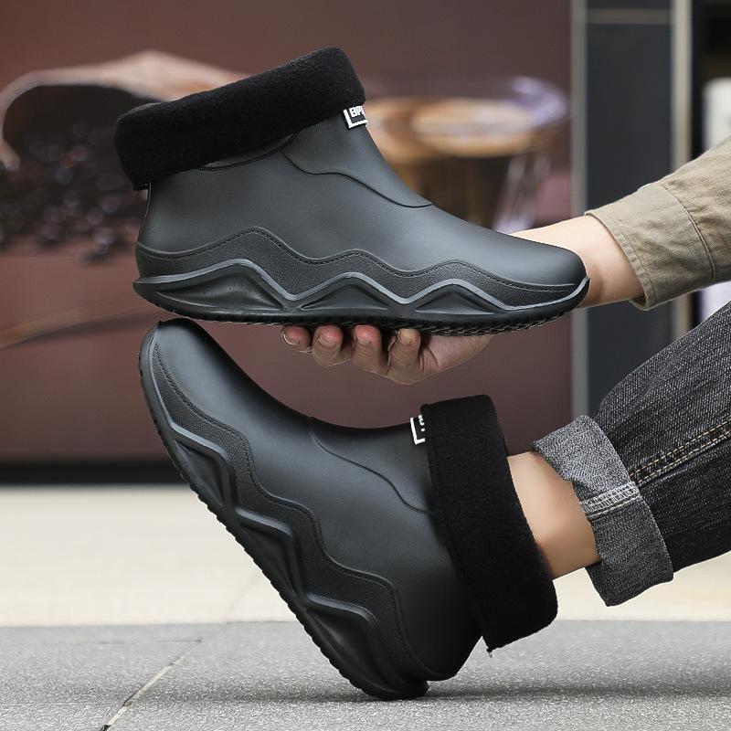 Fashion Color Matching New Men's Shoes Couple Short Rain Shoes Size 36-44 Waterproof Glue Shoes On Rainy Days