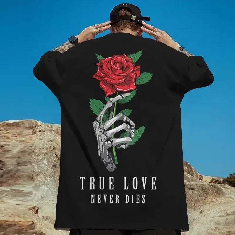 New Mens Tshirt with 2d Rose Print Shortsleeved Quickdrying Tshirt with A Pullover Oversized Loosefitting Style for Men M