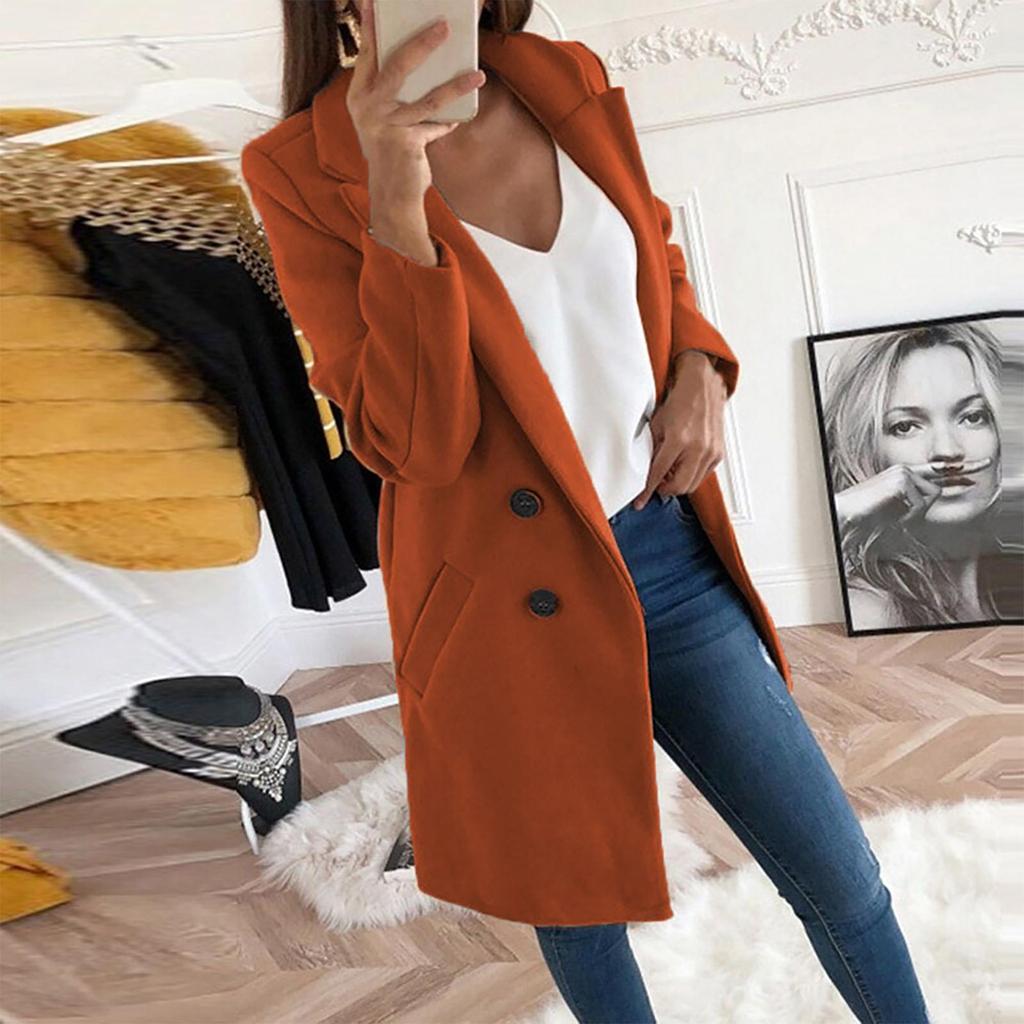 Woman Artificial Wool Elegant Blend Coat Slim Long Coat Outerwear Jacket