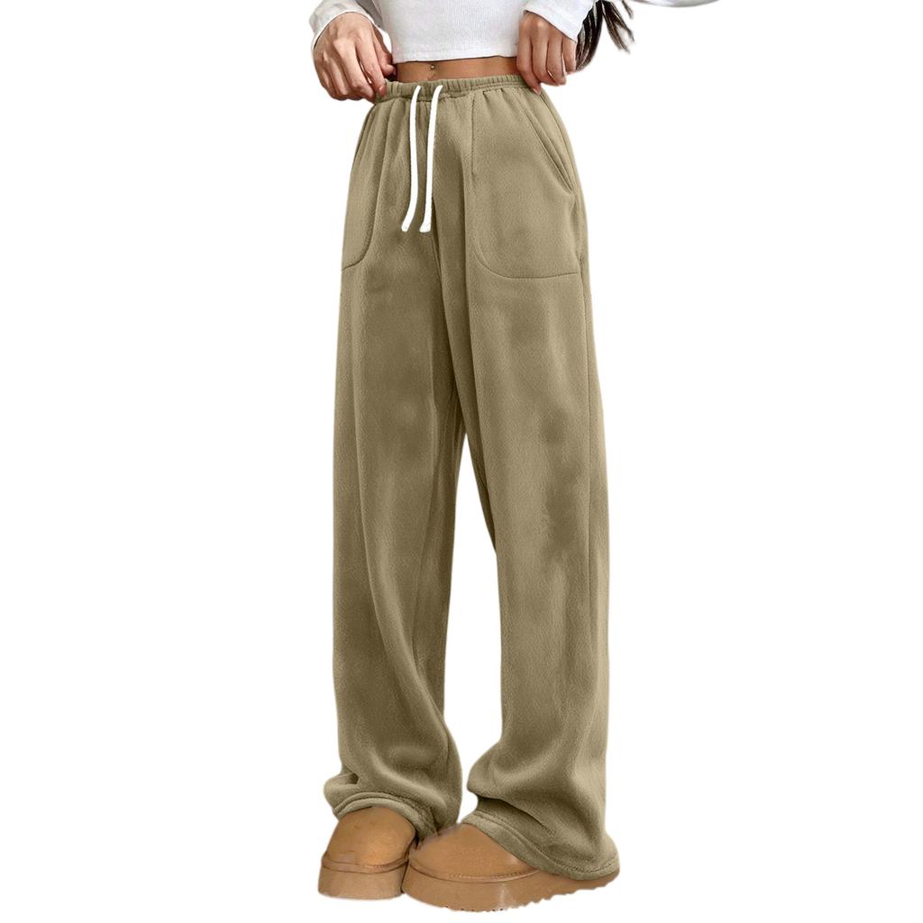 Women Pajama Pants Plush Sleep Pants Soft Elastic Waist Pajama Bottoms Solid Color Pants With 2 Pockets