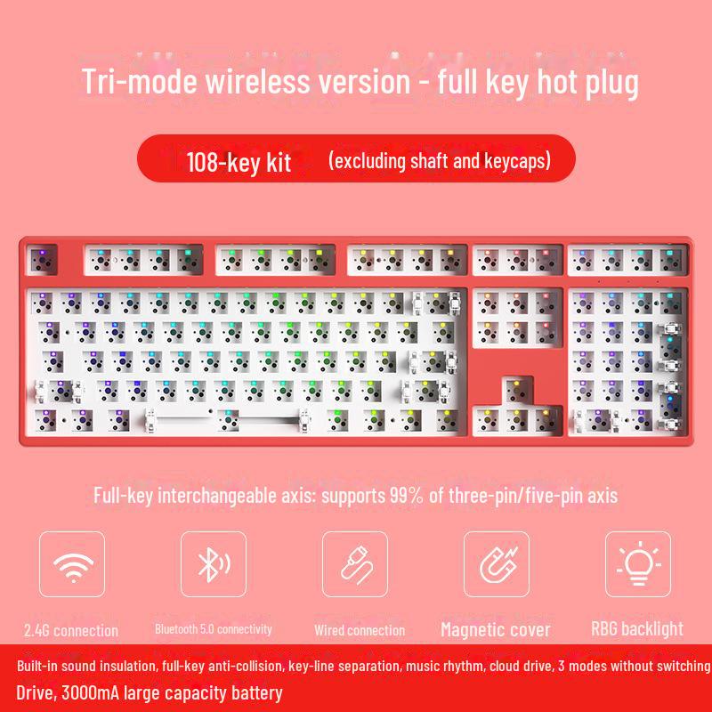 Kit de clavier mécanique sans fil Bluetooth à monter soi-même, RVB, trois modes, 84 à 108 touches