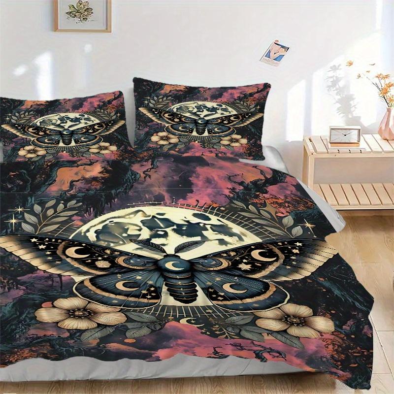 

3pcs Celestial Moth Print Bedding Set, Suitable for Bedroom Decoration, (Includes 1 Duvet Cover And 2 Pillowcases, Quilt Not Included) yy250822161 135x200cm